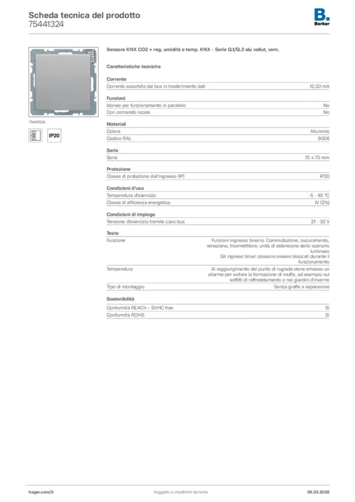 Immagine Berker Scheda tecnica del prodotto 75441324 | Hager Italia