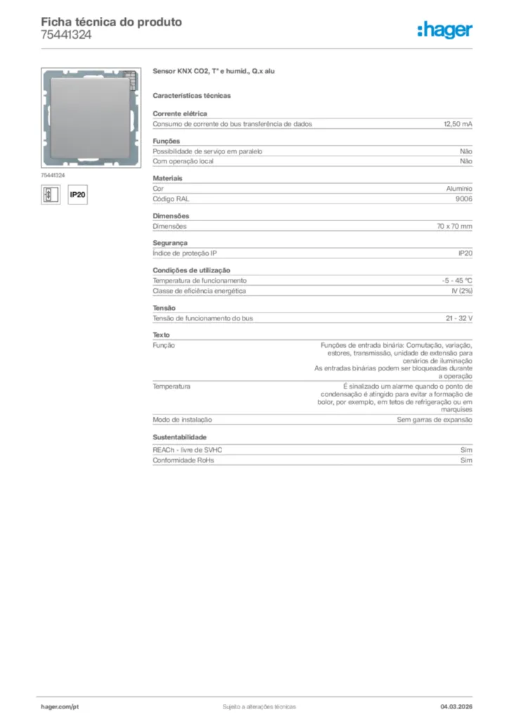 Imagem Hager Ficha técnica do produto 75441324 | Hager Portugal