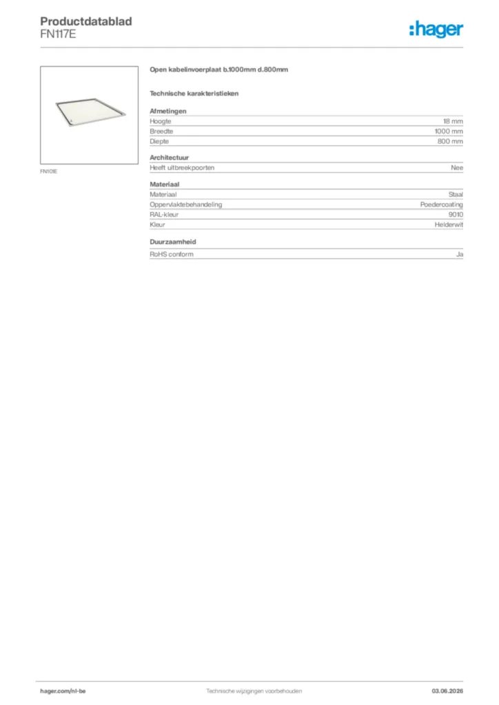 Afbeelding Hager Productdatablad FN117E | Hager Belgium