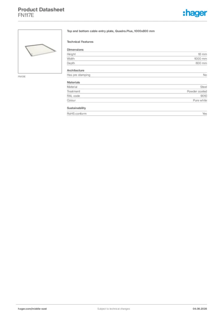 Image Hager Product data sheet FN117E  | Hager