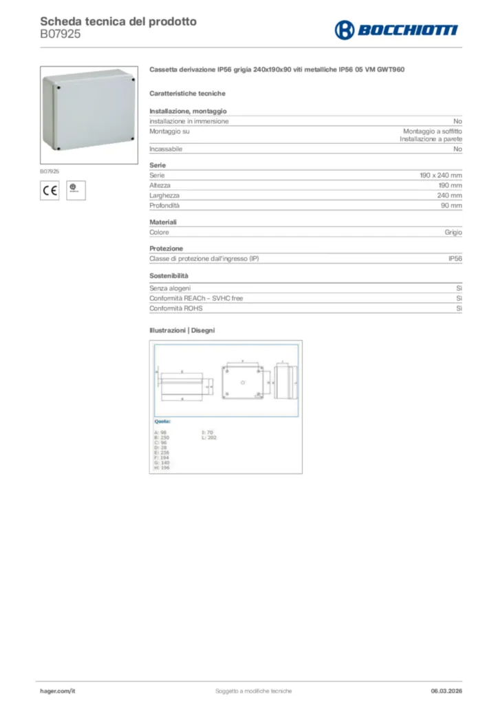 Immagine Bocchiotti Scheda tecnica del prodotto B07925 | Hager Italia