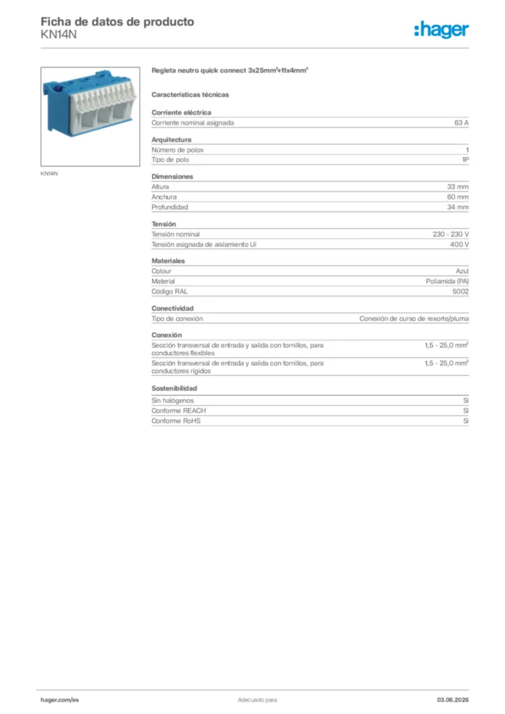 Imagen Hager Ficha de datos de producto KN14N | Hager España