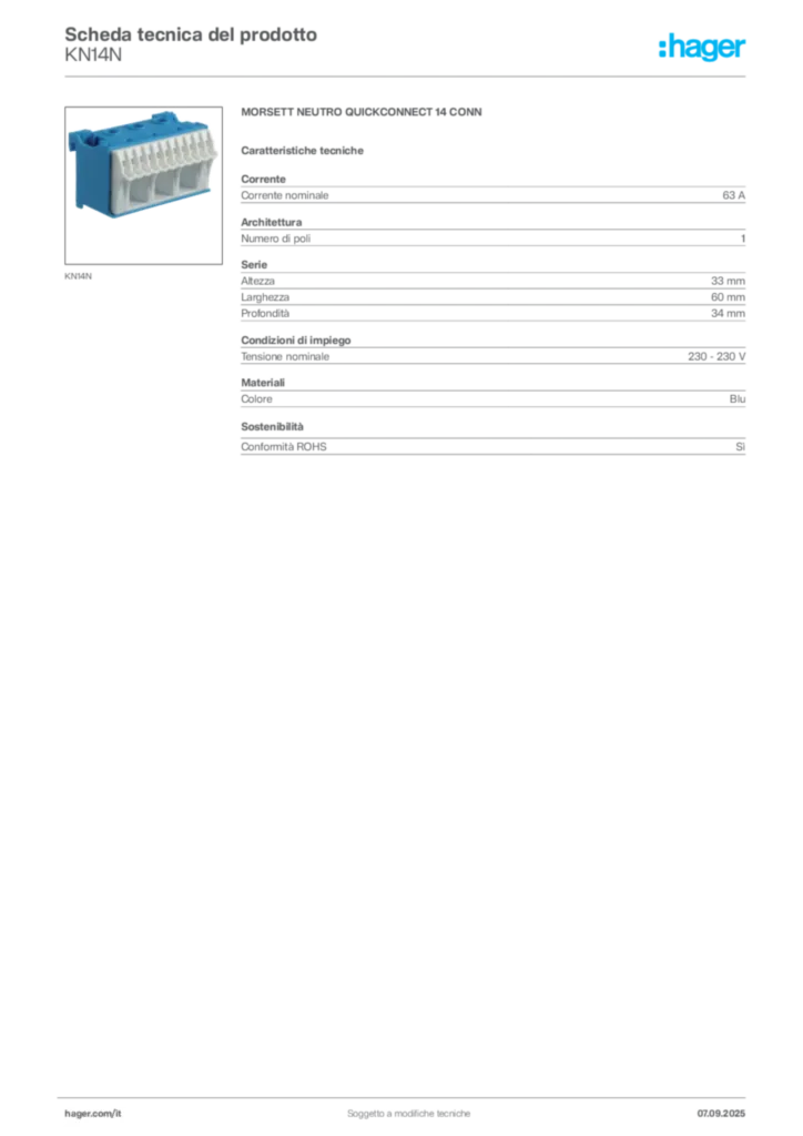 Immagine Hager Scheda tecnica del prodotto KN14N | Hager Italia