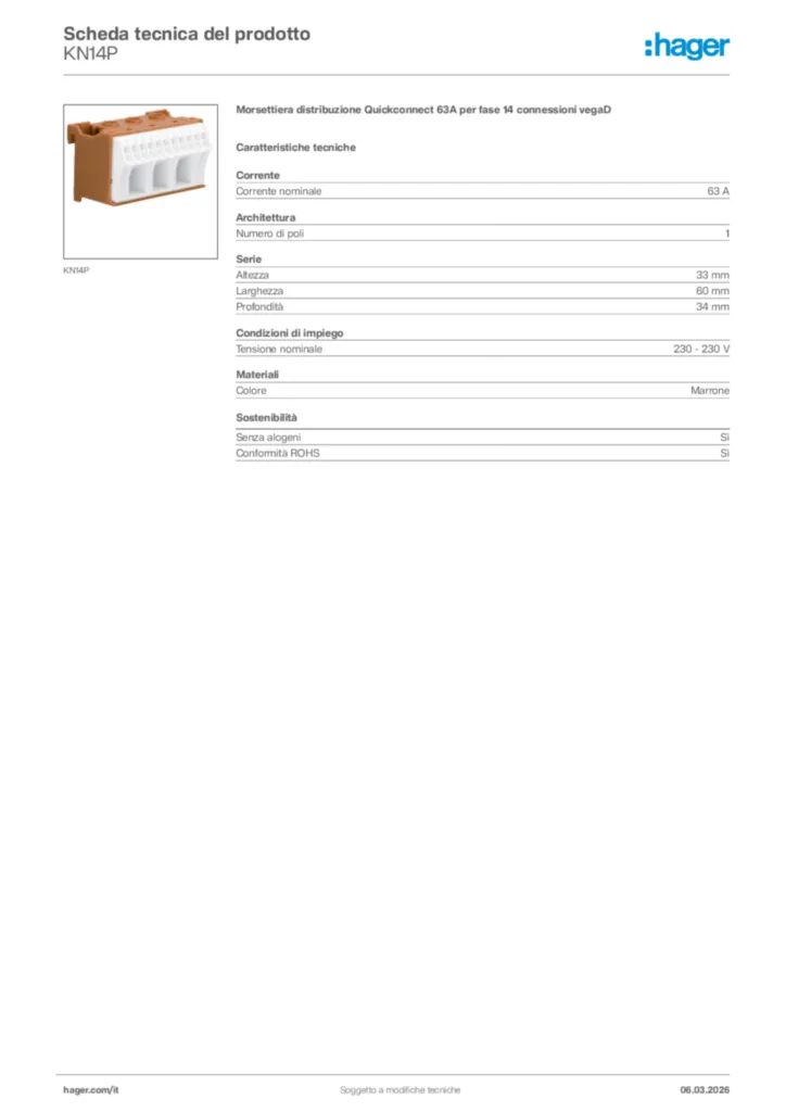Immagine Hager Scheda tecnica del prodotto KN14P | Hager Italia