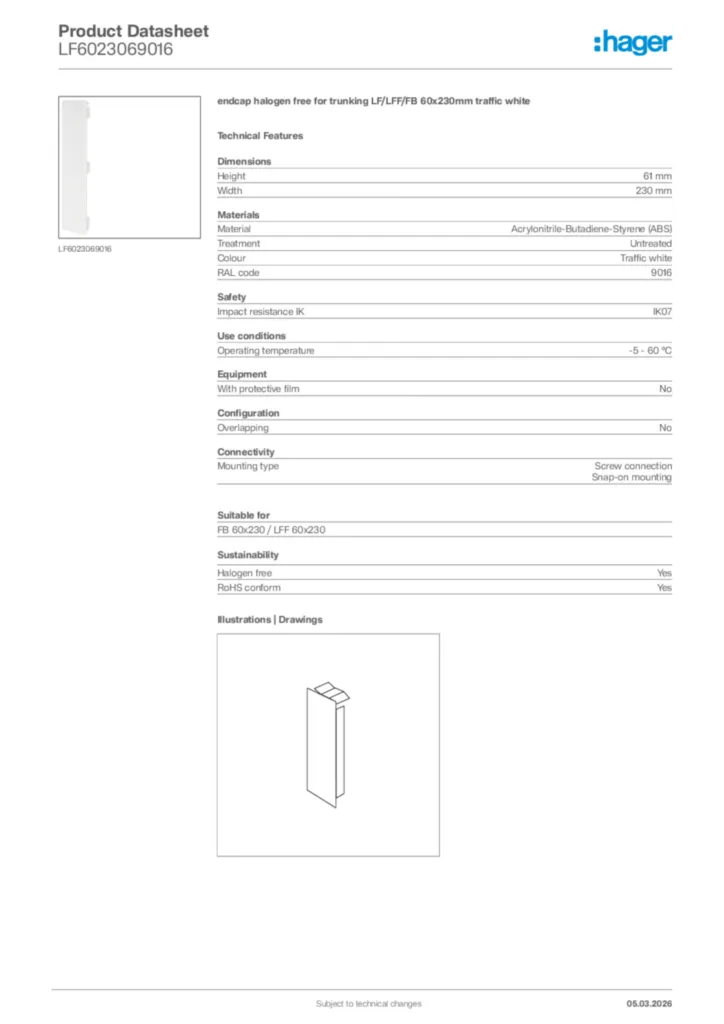 Image Hager Product data sheet LF6023069016  | Hager Africa