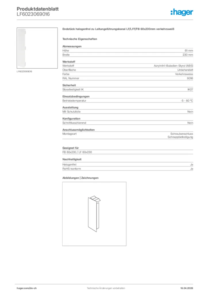 Bild Hager Produktdatenblatt LF6023069016 | Hager Schweiz