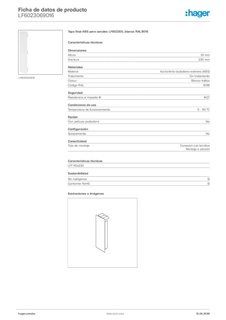 Imagen Hager Ficha de datos de producto LF6023069016 | Hager España
