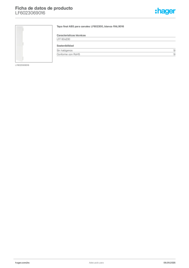 Imagen Hager Ficha de datos de producto LF6023069016 | Hager España