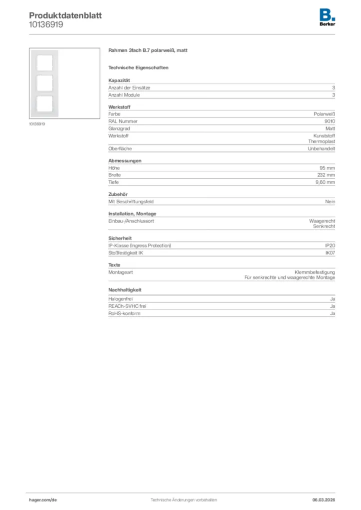 Bild Berker Produktdatenblatt 10136919 | Hager Deutschland