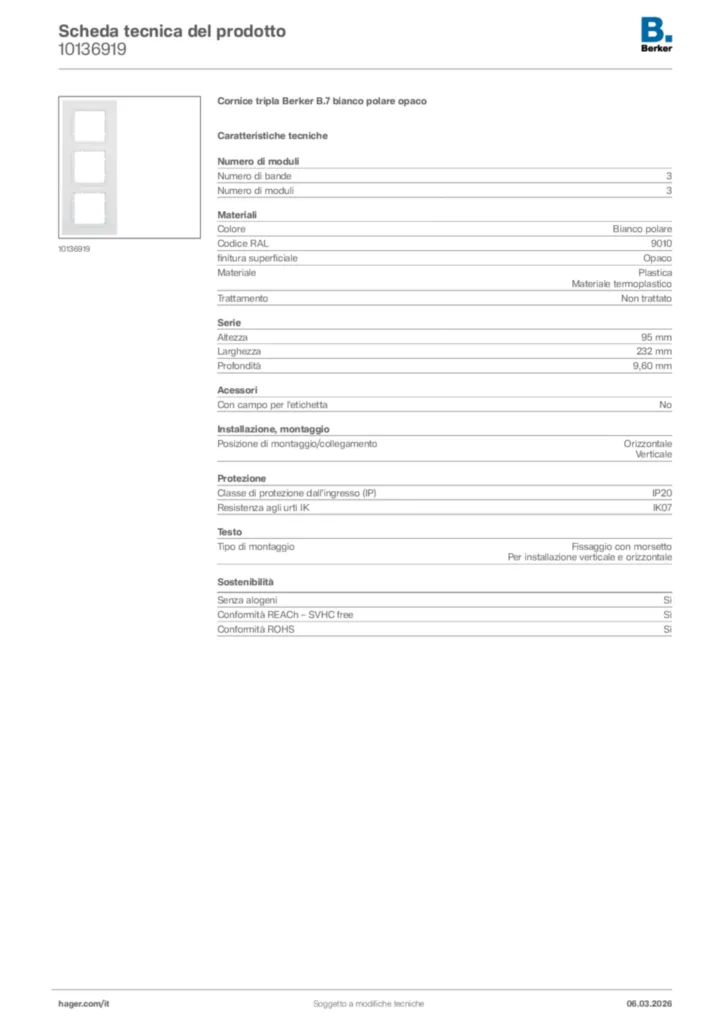 Immagine Berker Scheda tecnica del prodotto 10136919 | Hager Italia