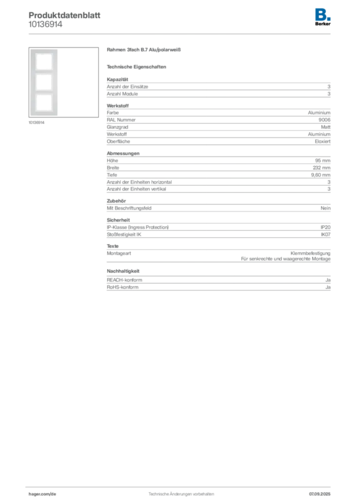 Bild Berker Produktdatenblatt 10136914 | Hager Deutschland