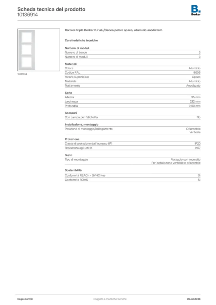 Immagine Berker Scheda tecnica del prodotto 10136914 | Hager Italia