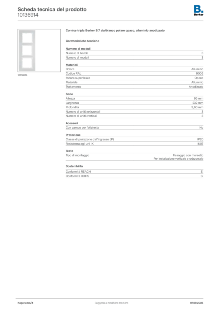 Immagine Berker Scheda tecnica del prodotto 10136914 | Hager Italia