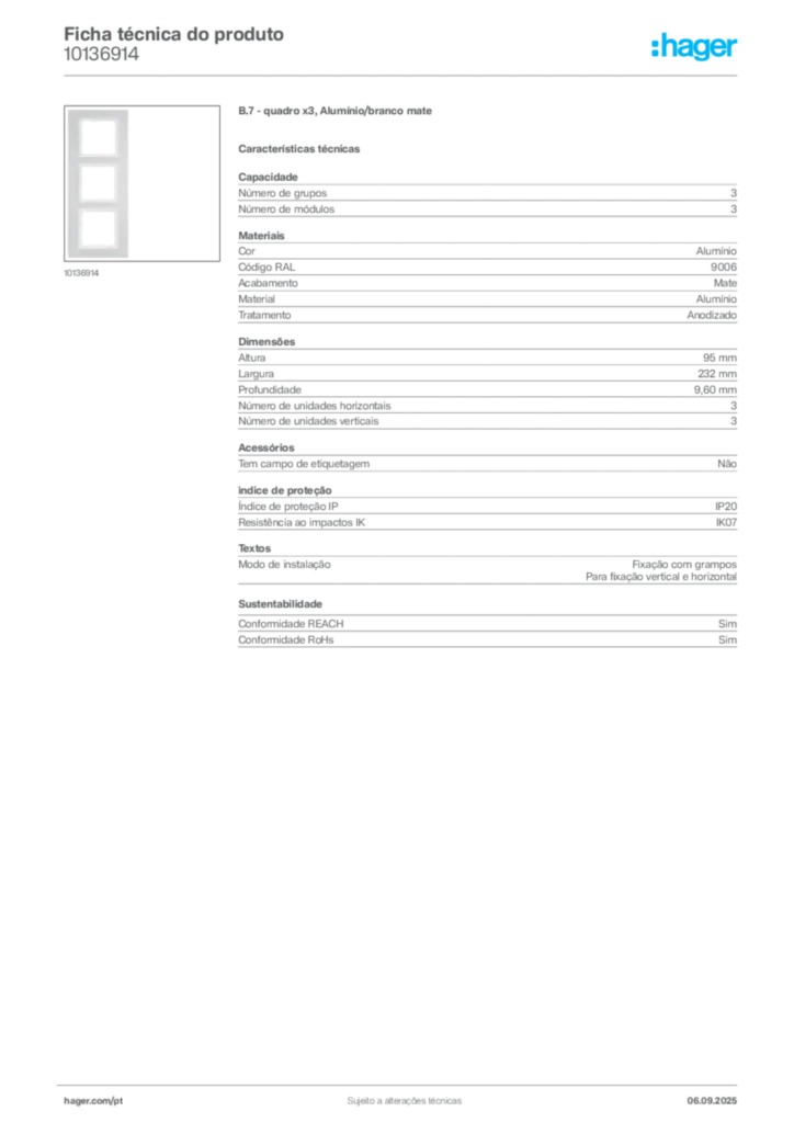 Imagem Hager Ficha técnica do produto 10136914 | Hager Portugal