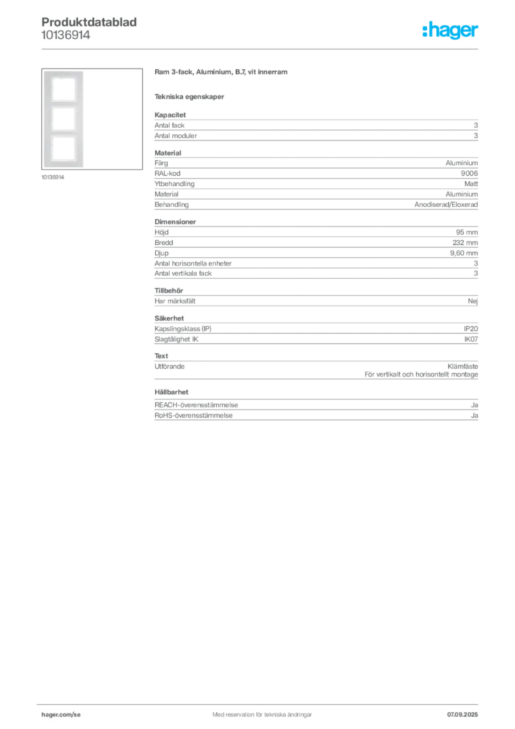 Bild Hager Produktdatablad 10136914 | Hager Sverige
