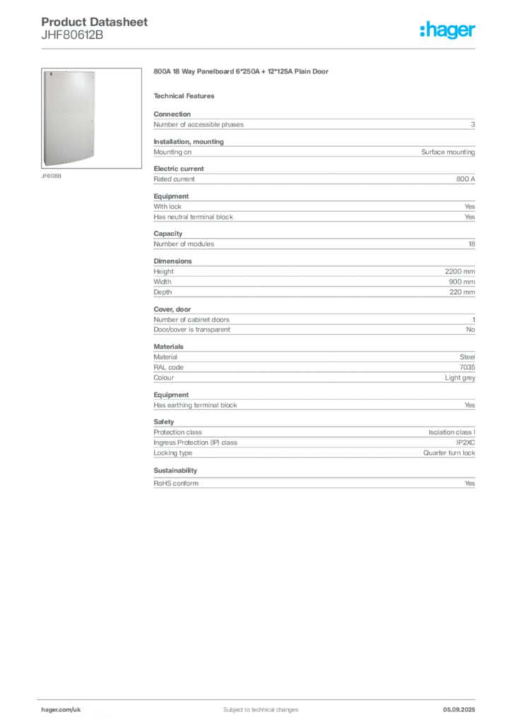 Image Hager Product data sheet JHF80612B  | Hager