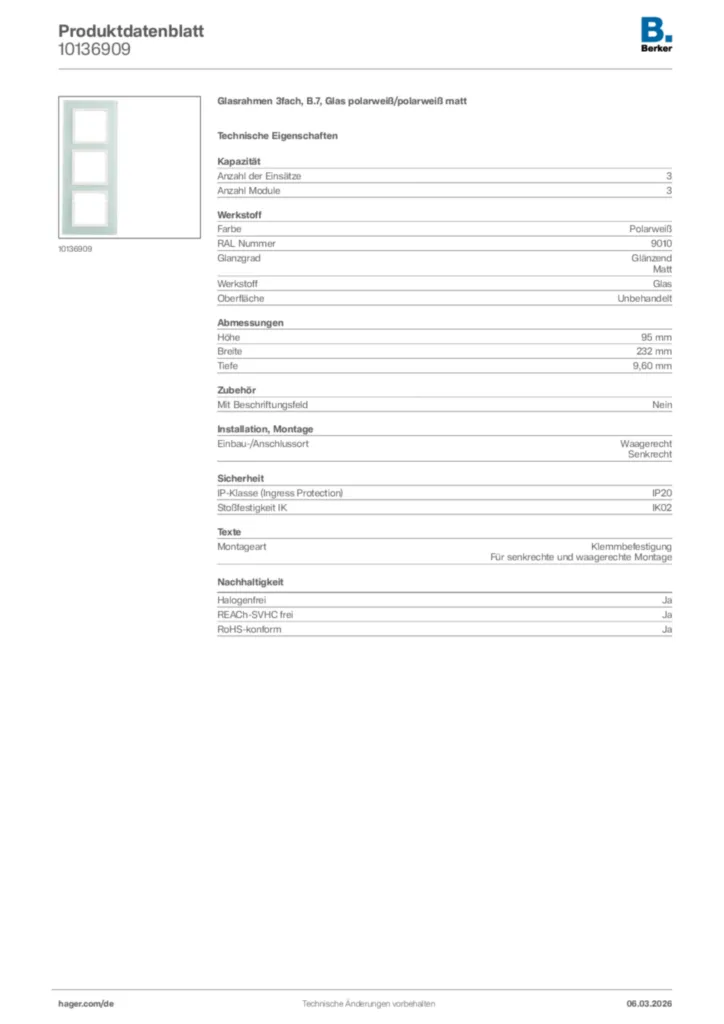 Bild Berker Produktdatenblatt 10136909 | Hager Deutschland