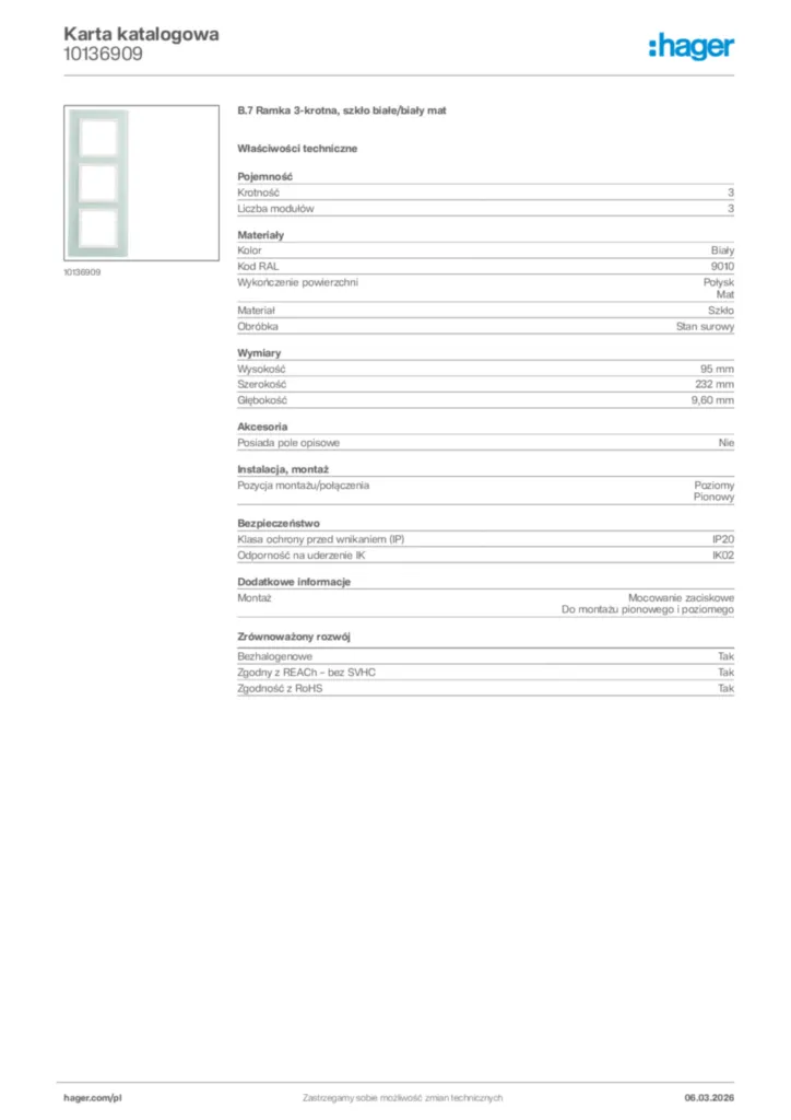 Zdjęcie Hager Karta katalogowa 10136909 | Hager Polska