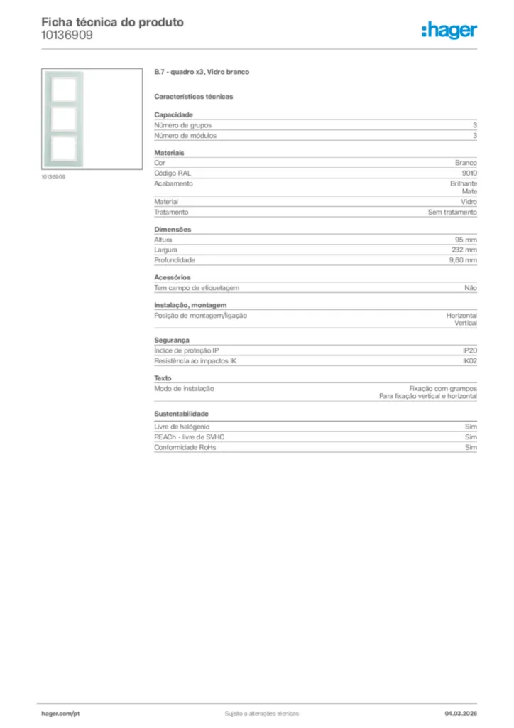 Imagem Hager Ficha técnica do produto 10136909 | Hager Portugal