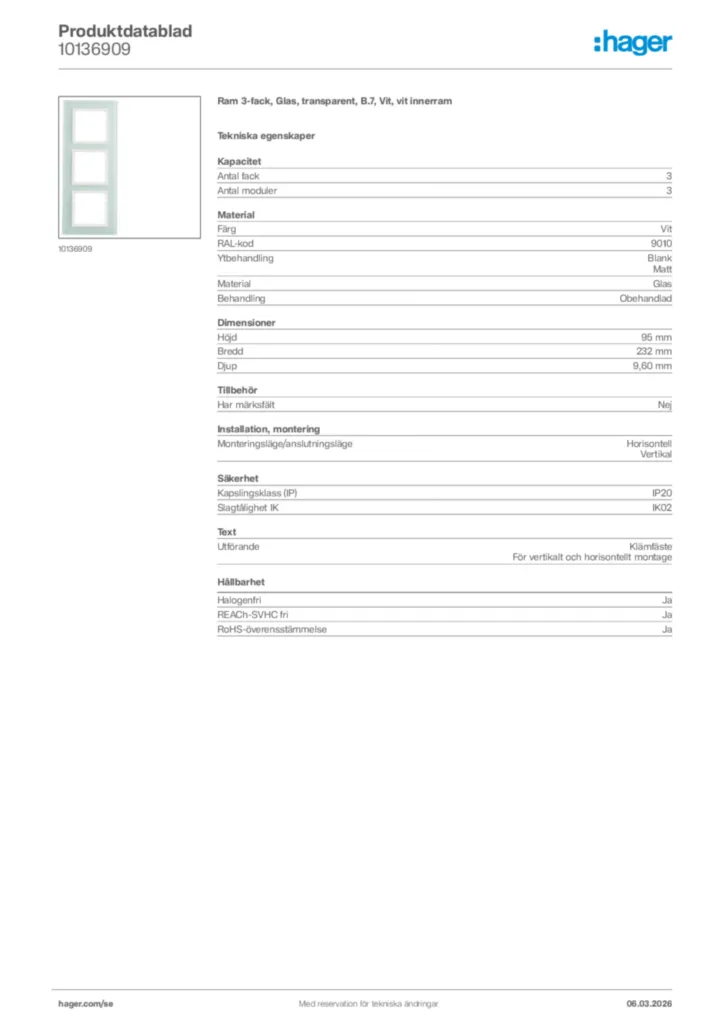 Bild Hager Produktdatablad 10136909 | Hager Sverige