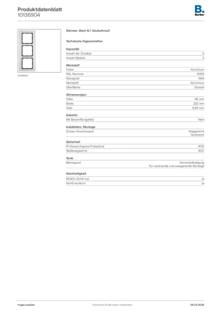 Bild Berker Produktdatenblatt 10136904 | Hager Deutschland