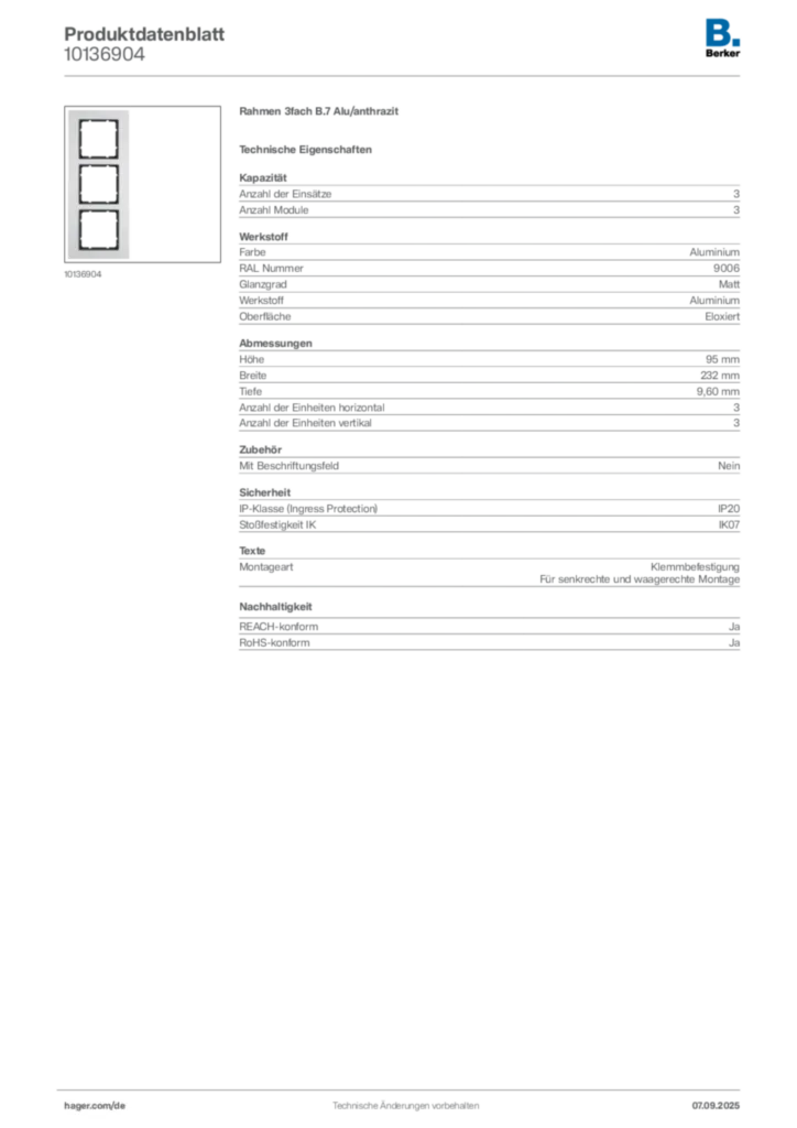 Bild Berker Produktdatenblatt 10136904 | Hager Deutschland