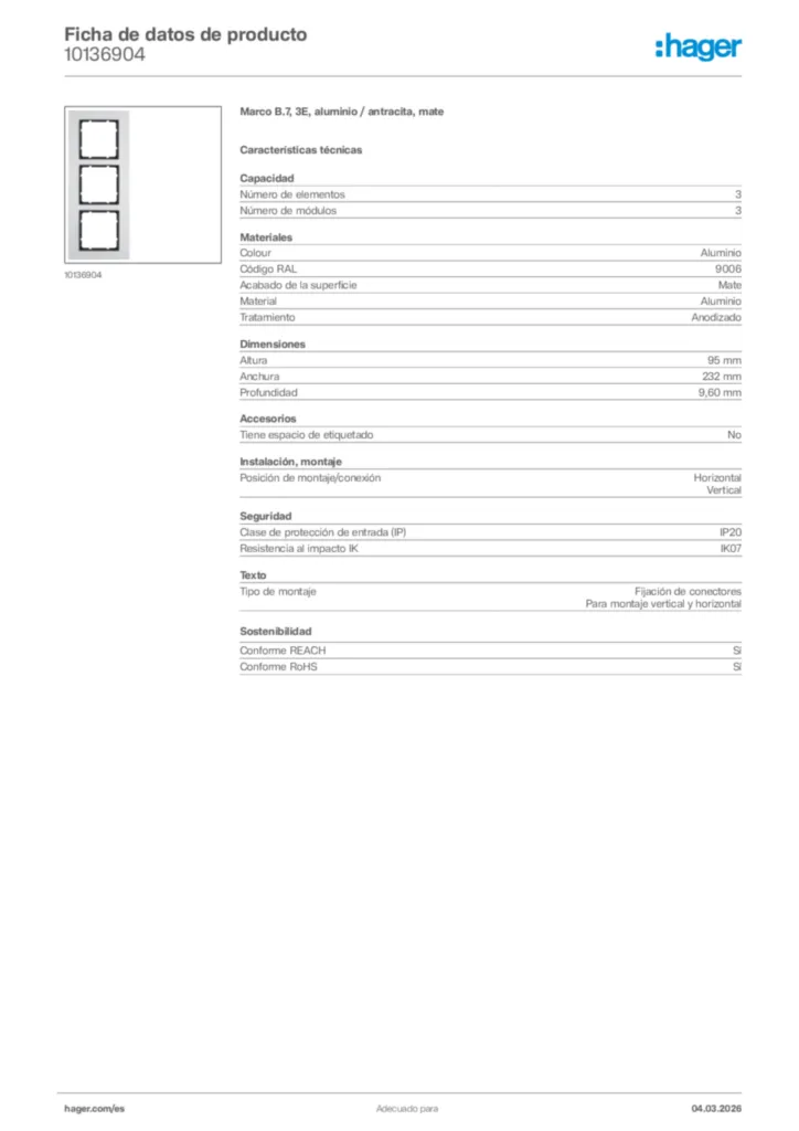 Imagen Hager Ficha de datos de producto 10136904 | Hager España