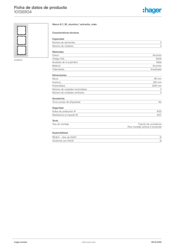 Imagen Hager Ficha de datos de producto 10136904 | Hager España