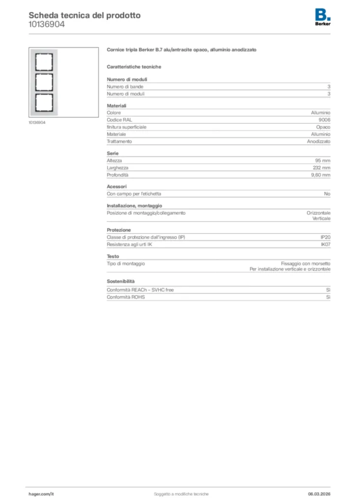 Immagine Berker Scheda tecnica del prodotto 10136904 | Hager Italia