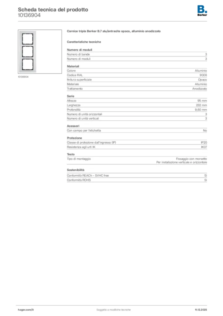 Immagine Berker Scheda tecnica del prodotto 10136904 | Hager Italia