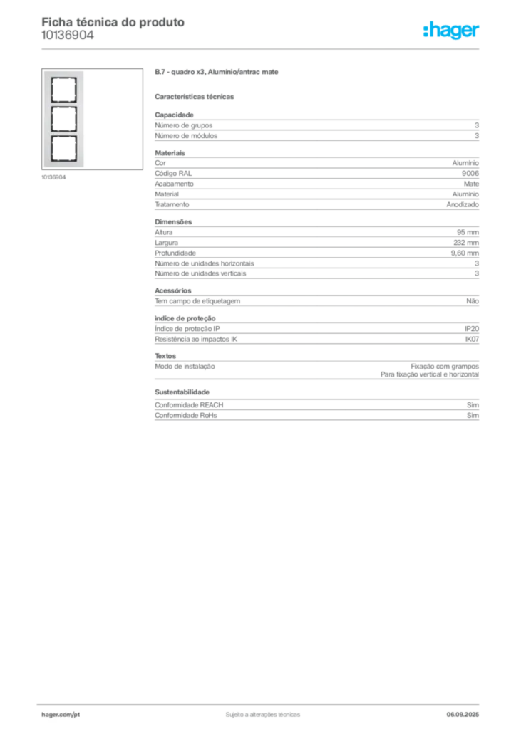 Imagem Hager Ficha técnica do produto 10136904 | Hager Portugal