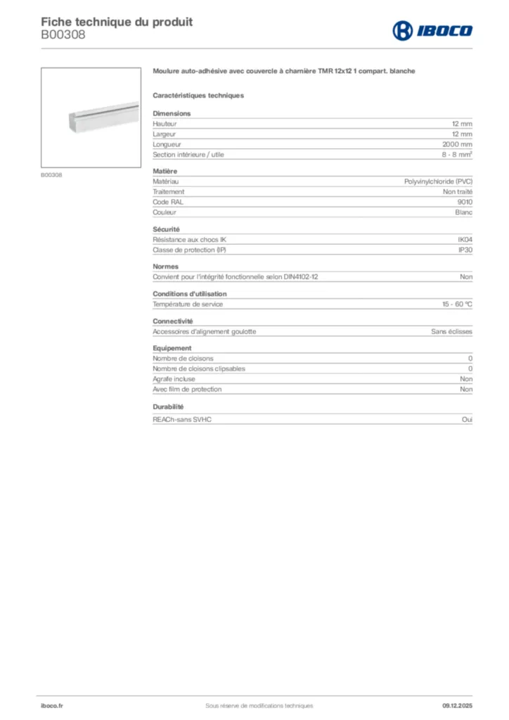 Image Iboco Fiche technique du produit B00308 | Hager France