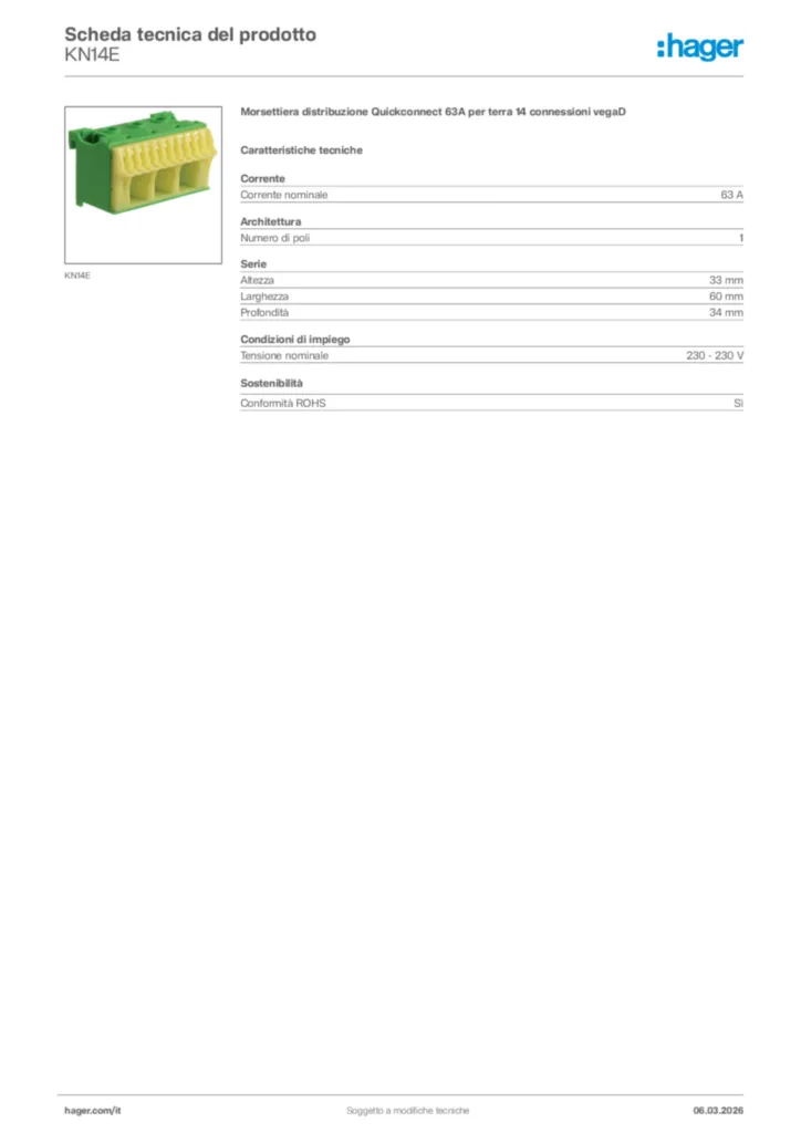Immagine Hager Scheda tecnica del prodotto KN14E | Hager Italia