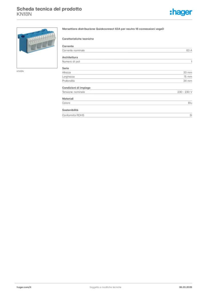 Immagine Hager Scheda tecnica del prodotto KN18N | Hager Italia
