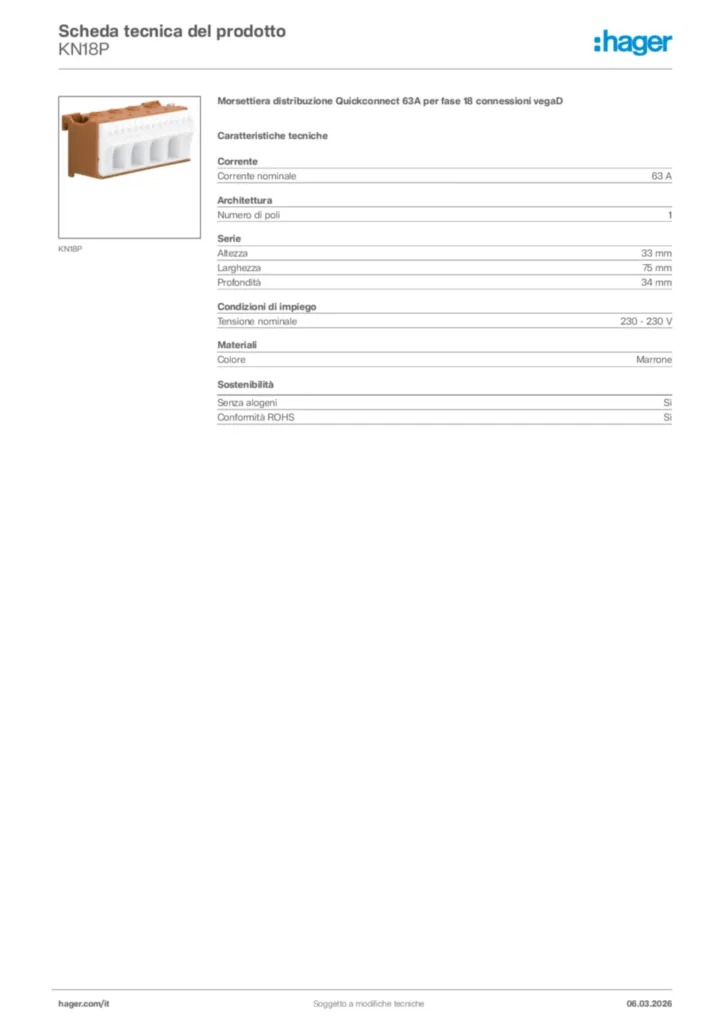 Immagine Hager Scheda tecnica del prodotto KN18P | Hager Italia