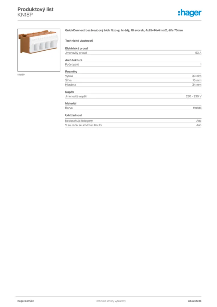 Obrázek Hager Product data sheet KN18P | Hager