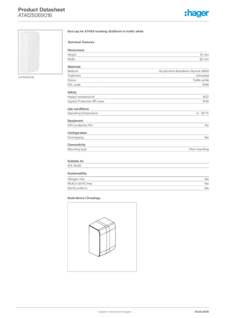 Image Hager Product data sheet ATA125069016  | Hager Africa
