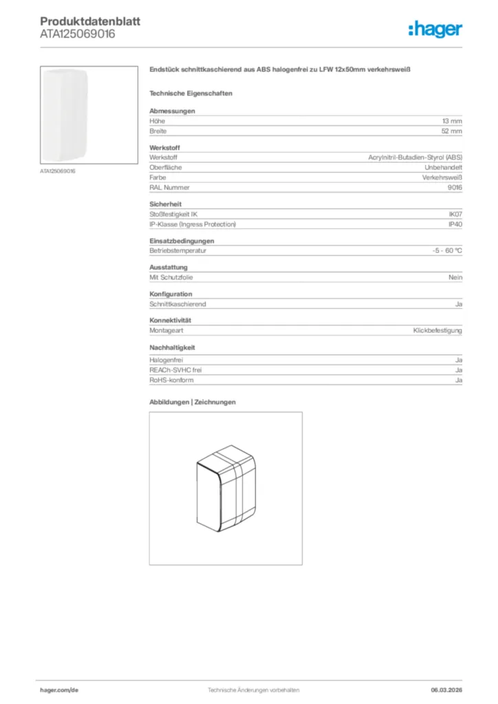 Bild Hager Produktdatenblatt ATA125069016 | Hager Deutschland