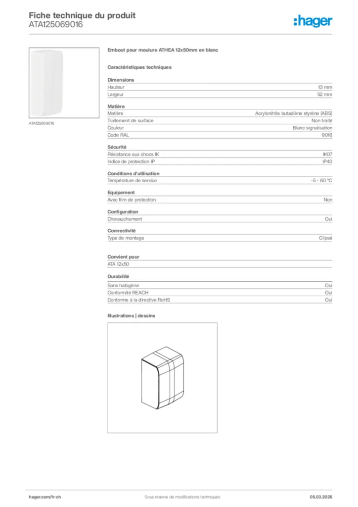 Image Hager Fiche technique du produit ATA125069016 | Hager Suisse