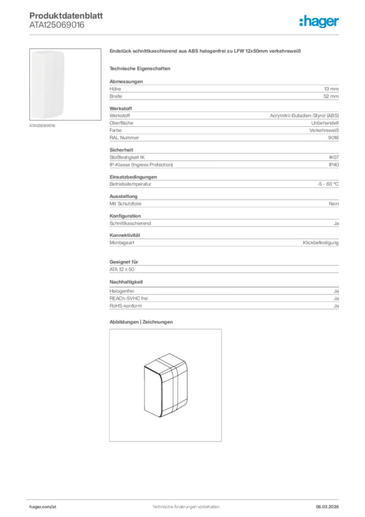 Bild Hager Produktdatenblatt ATA125069016 | Hager Deutschland