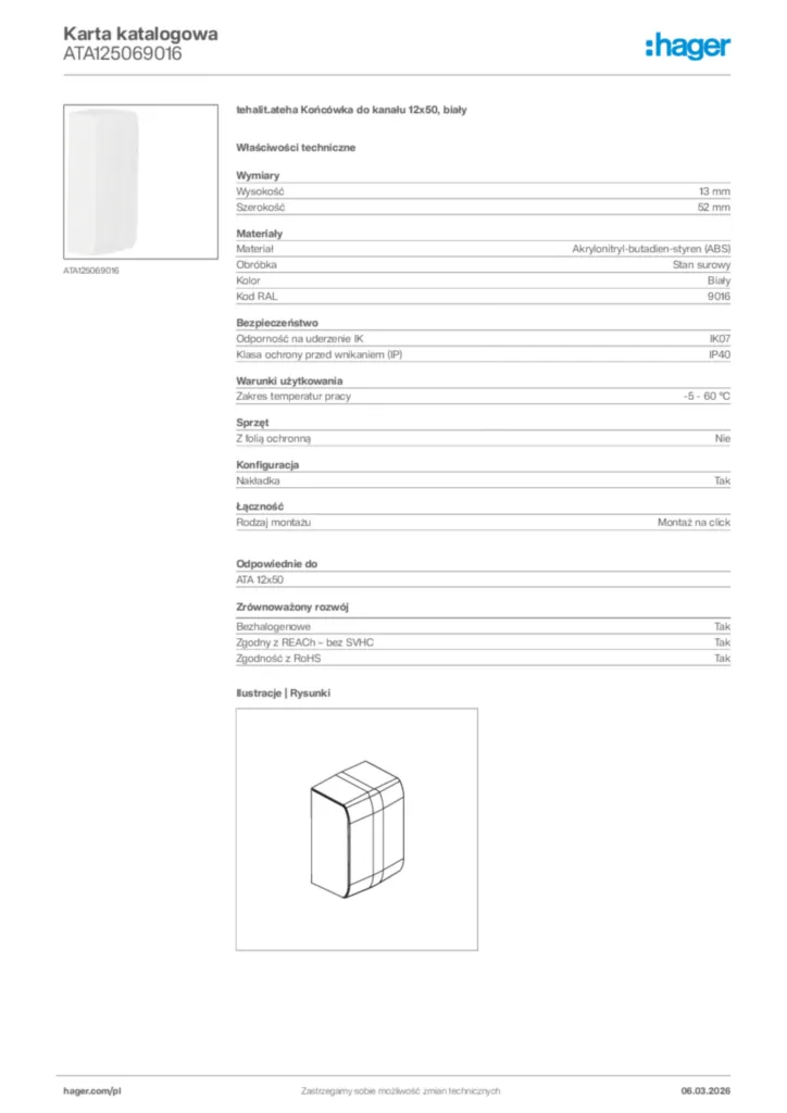 Zdjęcie Hager Karta katalogowa ATA125069016 | Hager Polska