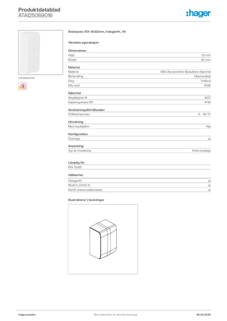 Bild Hager Produktdatablad ATA125069016 | Hager Sverige