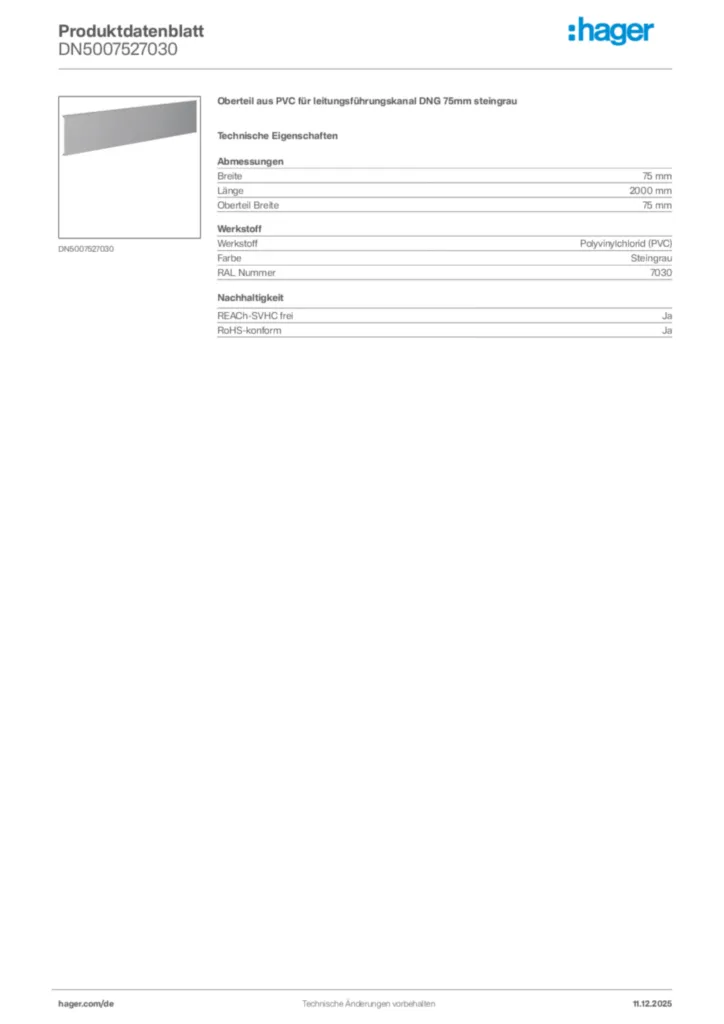 Bild Hager Produktdatenblatt DN5007527030 | Hager Deutschland