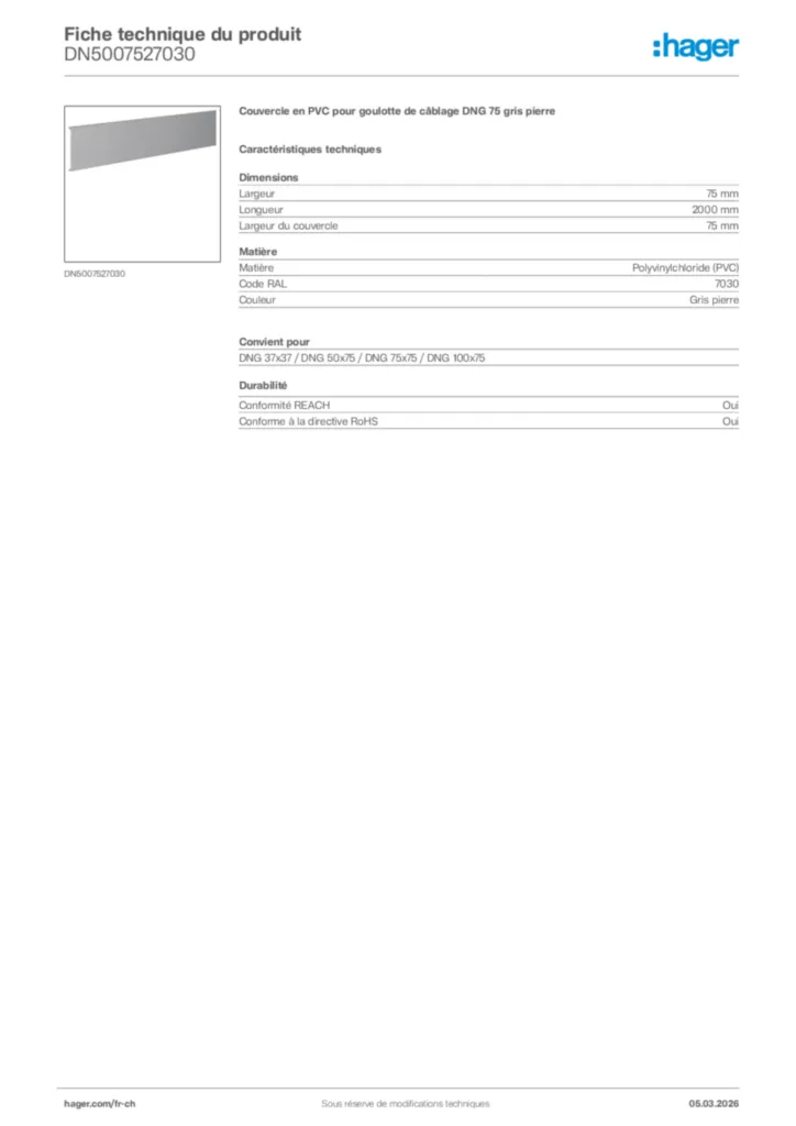 Image Hager Fiche technique du produit DN5007527030 | Hager Suisse