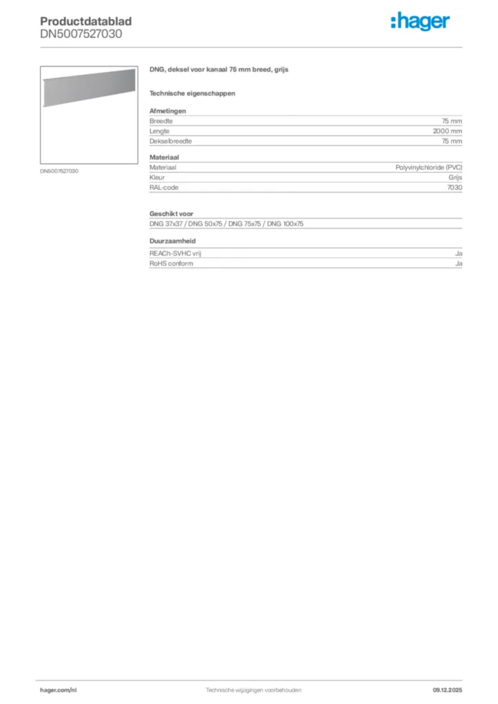 Afbeelding Hager Productdatablad DN5007527030 | Hager Nederland