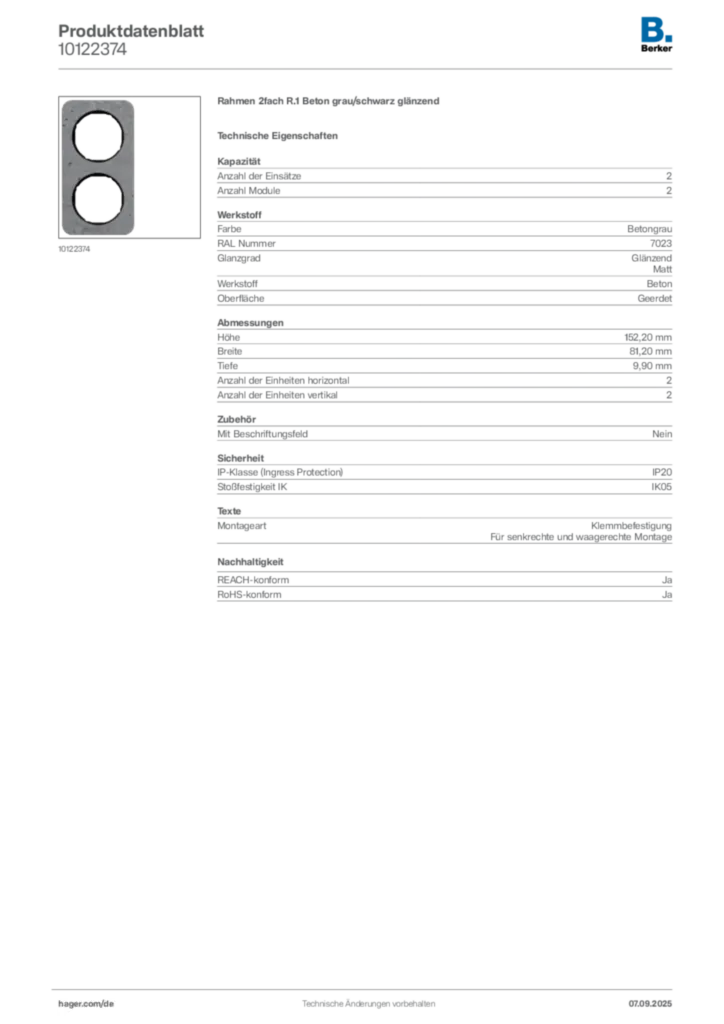 Bild Berker Produktdatenblatt 10122374 | Hager Deutschland