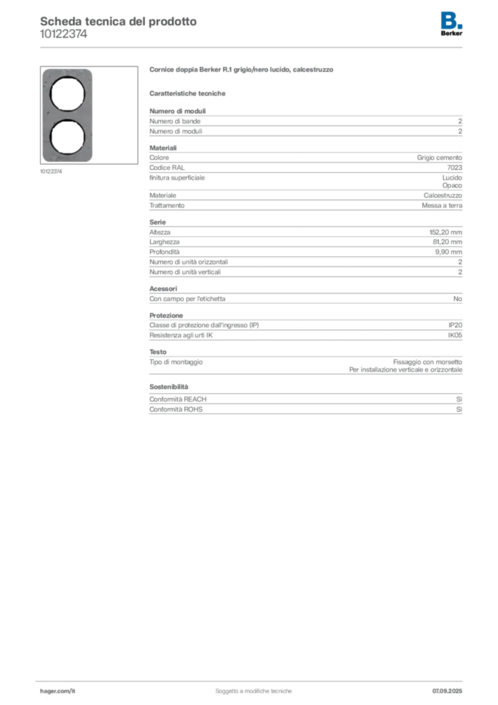 Immagine Berker Scheda tecnica del prodotto 10122374 | Hager Italia