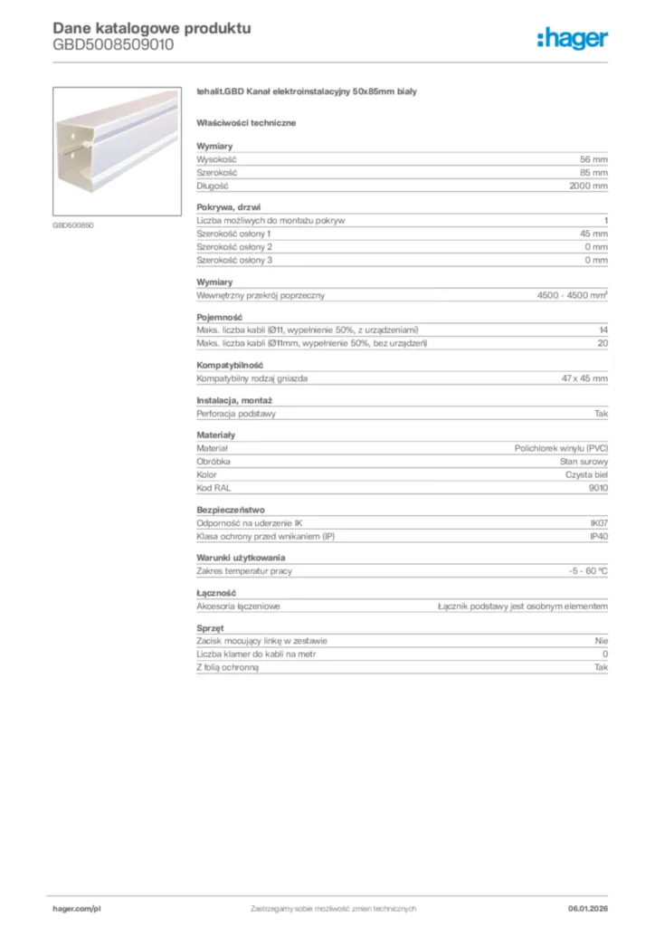 Zdjęcie Hager Karta katalogowa GBD5008509010 | Hager Polska