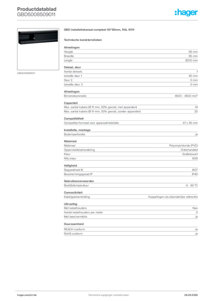 Afbeelding Hager Productdatablad GBD5008509011 | Hager Belgium