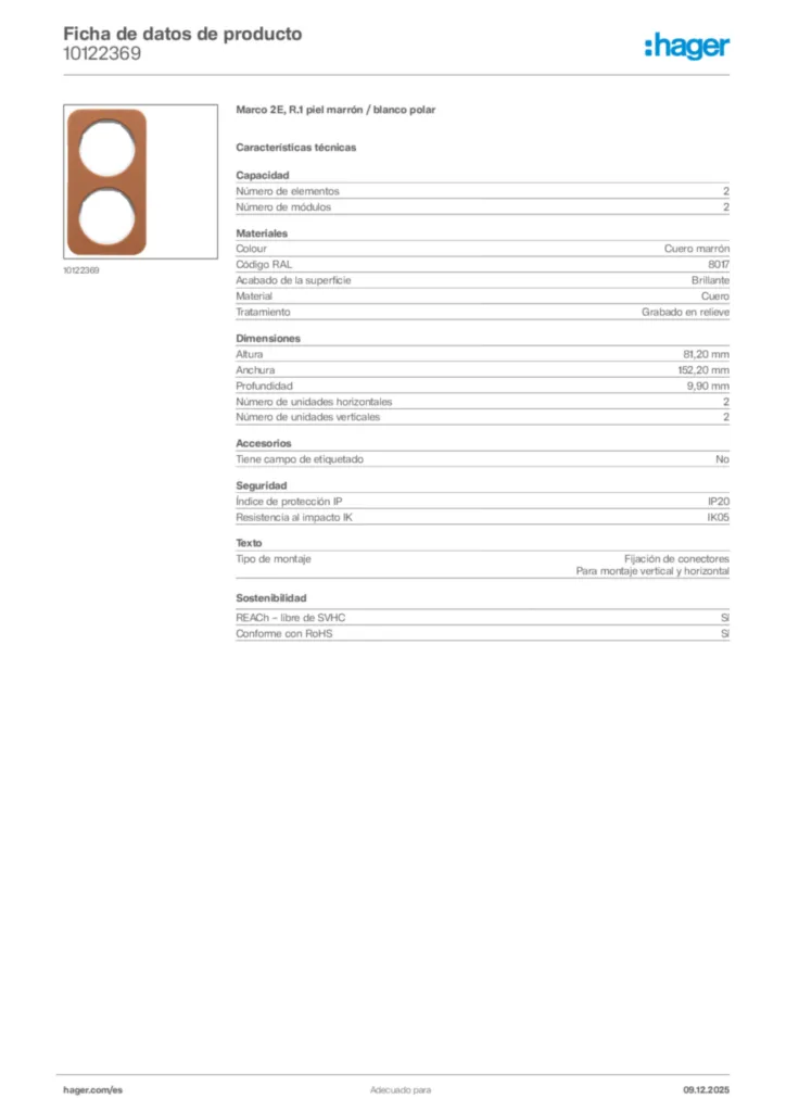 Imagen Hager Ficha de datos de producto 10122369 | Hager España